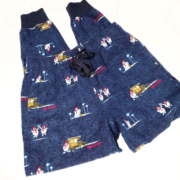Hollister CA Navy Snowman Winter Print Sleep Pajama Jogger Pants Size XS EUC - Picture 5 of 16